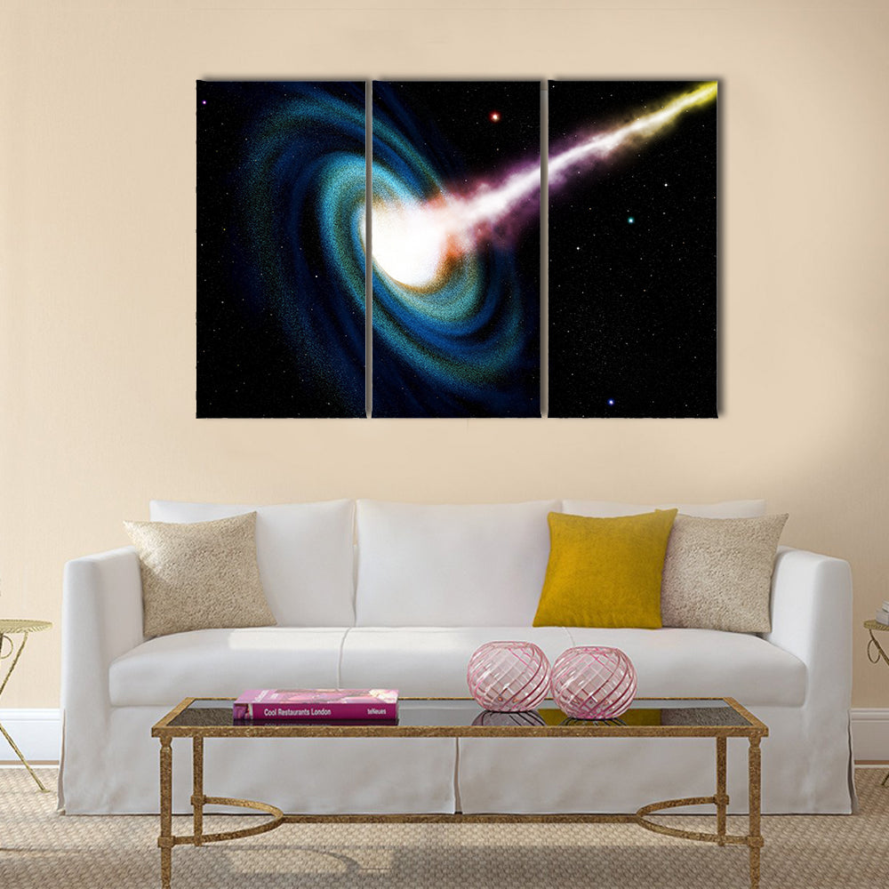 Computer generated black hole swallowing galaxy Multi Panel Canvas Wall Art