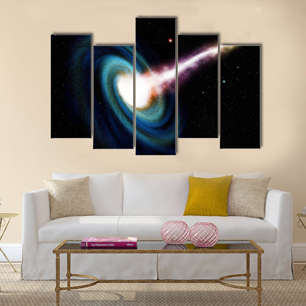 Computer generated black hole swallowing galaxy Multi Panel Canvas Wall Art