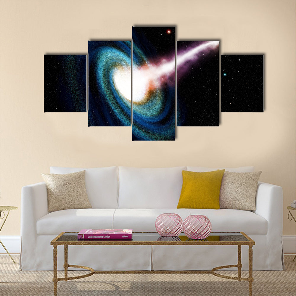 Computer generated black hole swallowing galaxy Multi Panel Canvas Wall Art