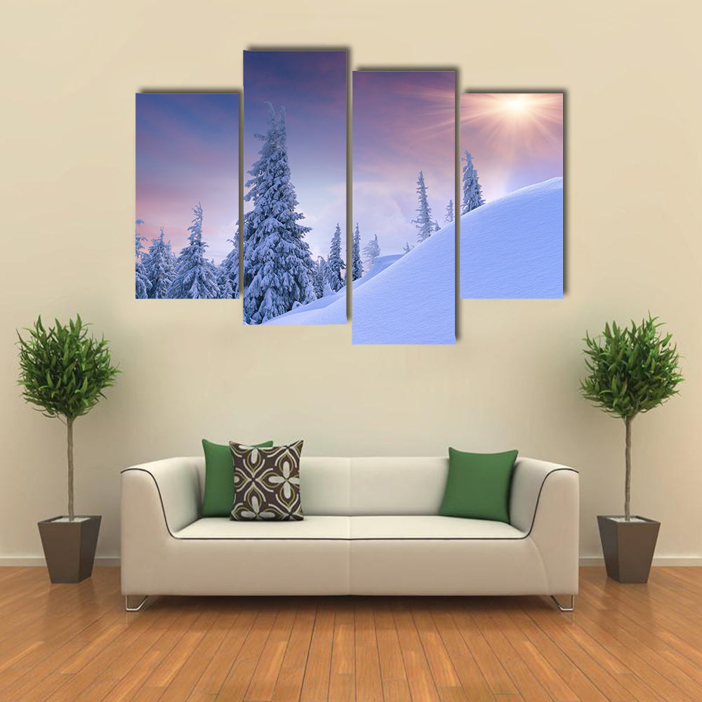 Beautiful winter landscape in the mountains multi panel canvas wall art