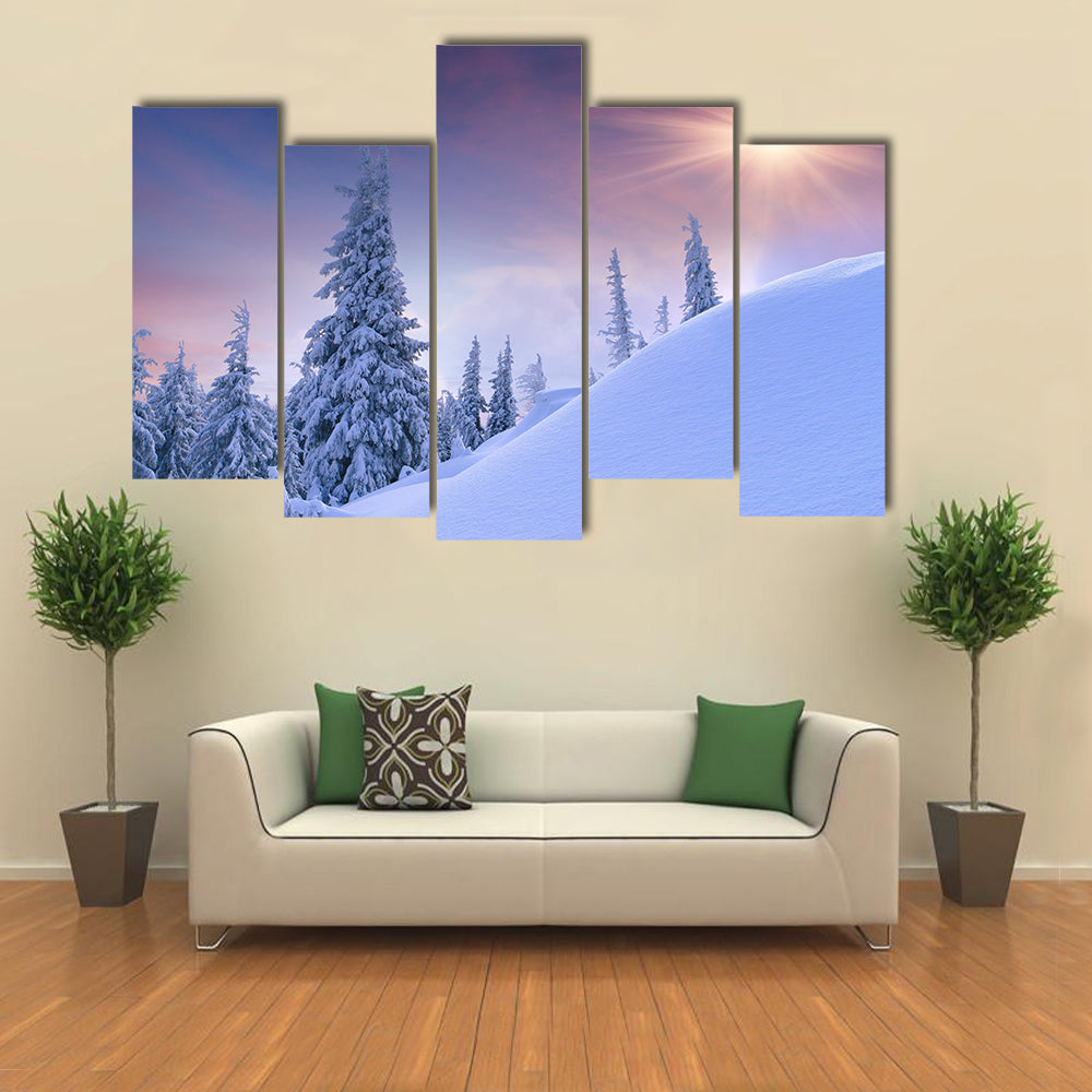 Beautiful winter landscape in the mountains multi panel canvas wall art