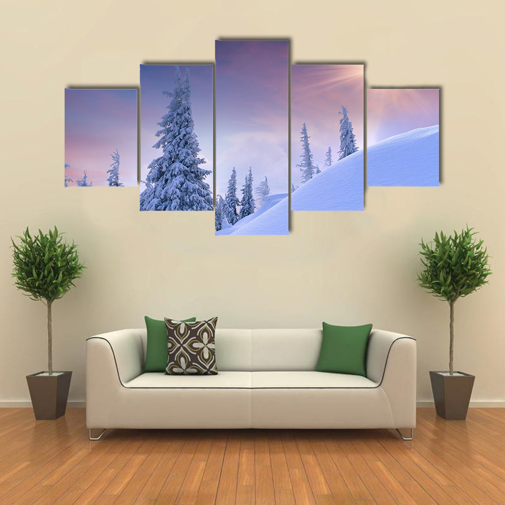 Beautiful winter landscape in the mountains multi panel canvas wall art