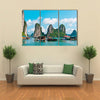 Floating village and rock islands in Halong Bay, Vietnam, Southeast Asia Multi panel canvas wall art