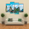 Floating village and rock islands in Halong Bay, Vietnam, Southeast Asia Multi panel canvas wall art