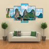 Floating village and rock islands in Halong Bay, Vietnam, Southeast Asia Multi panel canvas wall art