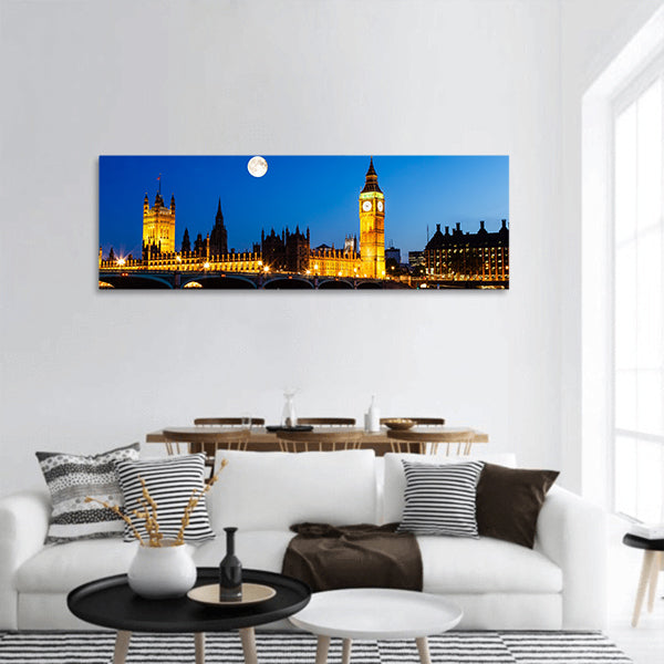 Full Moon Big Ben and House of Parliament, London, UK panoramic canvas wall art