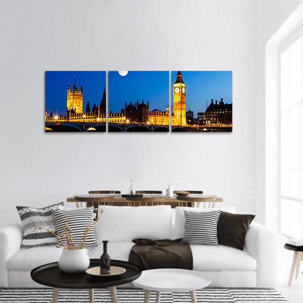 Full Moon Big Ben and House of Parliament, London, UK panoramic canvas wall art