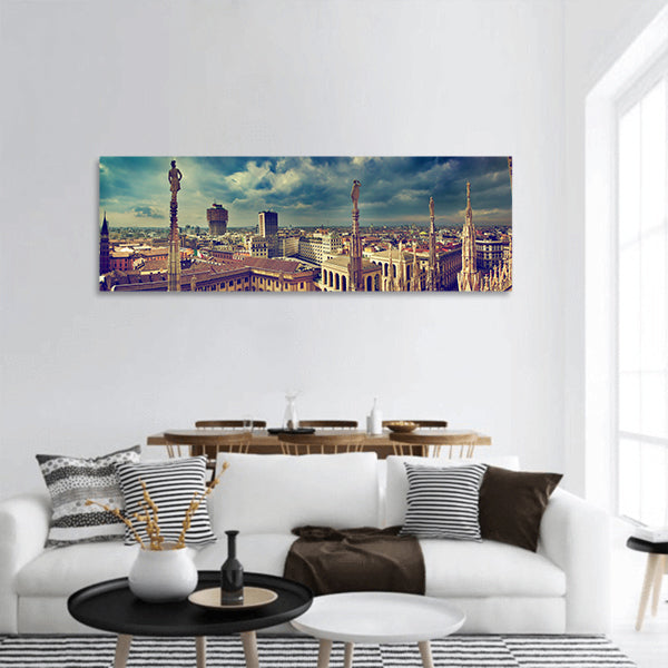 Royal Palace of Milan - Palazzo Realle and Velasca Tower  panoramic canvas wall art