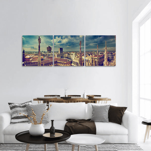 Royal Palace of Milan - Palazzo Realle and Velasca Tower  panoramic canvas wall art