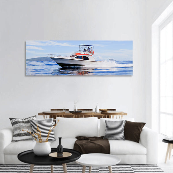 Motorboat, route on the Ocean panoramic canvas wall art