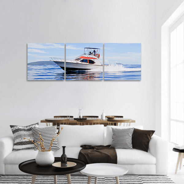Motorboat, route on the Ocean panoramic canvas wall art