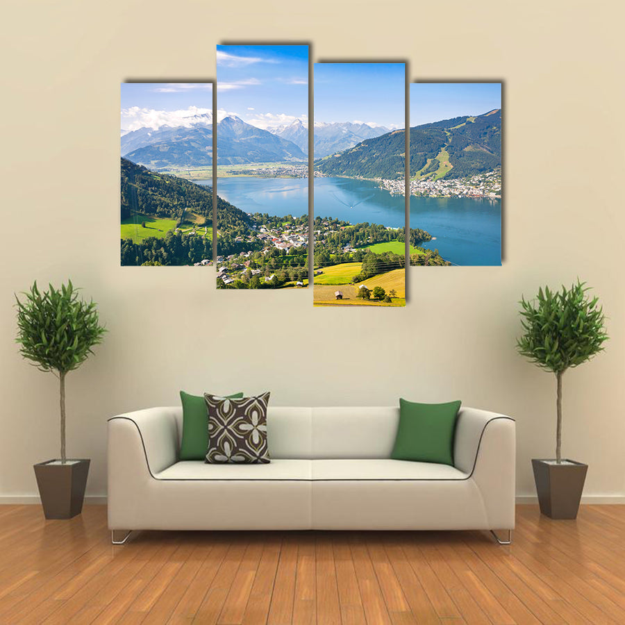 Beautiful view of the city of Zellam See with Zeller Lake in Salzburg, Austria Multi panel canvas wall art