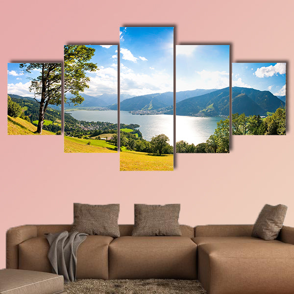 Panoramic view of the city of Zell am See with Zeller Lake in Salzburg, Austria Multi panel canvas wall art
