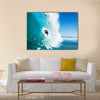 A Surfer On Blue Ocean Wave In The Tube, Multi Panel Canvas Wall Art