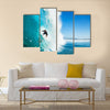 A Surfer On Blue Ocean Wave In The Tube, Multi Panel Canvas Wall Art