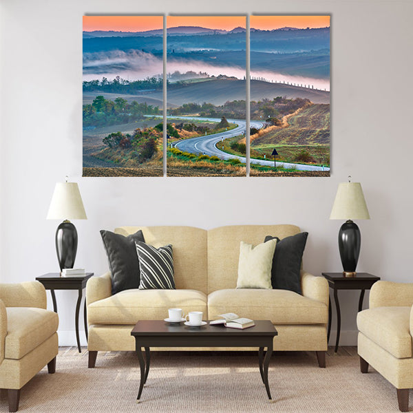 Tuscany landscape at sunrise, Italy Multi Panel Canvas Wall Art