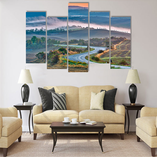 Tuscany landscape at sunrise, Italy Multi Panel Canvas Wall Art