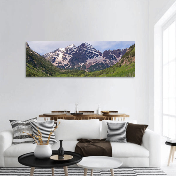 Summer Maroon Bells at Noon panoramic canvas wall art