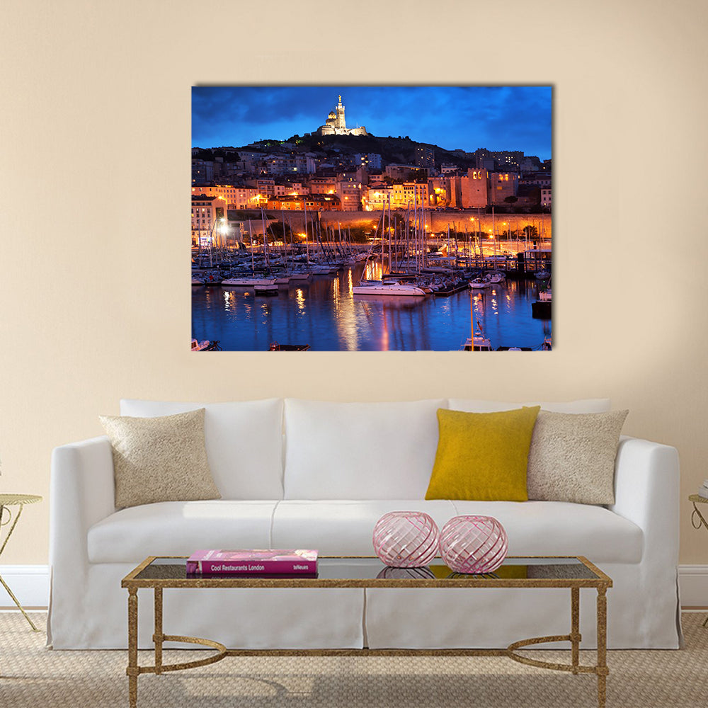Panorama Night With A Harbor View At Night Multi Panel Canvas Wall Art