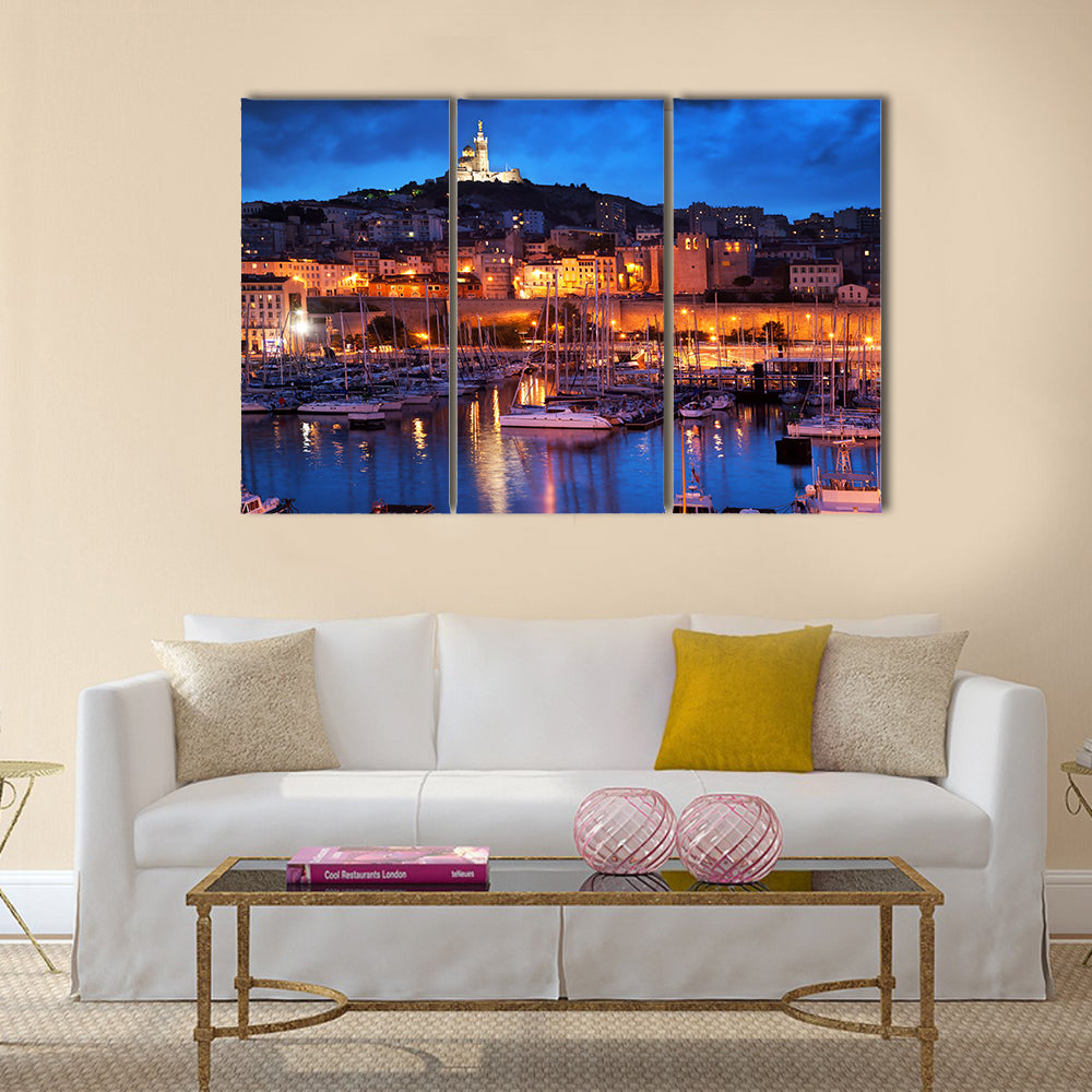 Panorama Night With A Harbor View At Night Multi Panel Canvas Wall Art