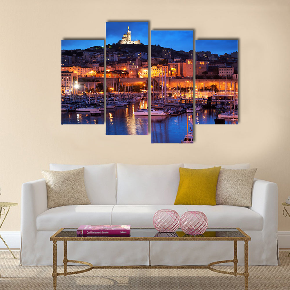 Panorama Night With A Harbor View At Night Multi Panel Canvas Wall Art