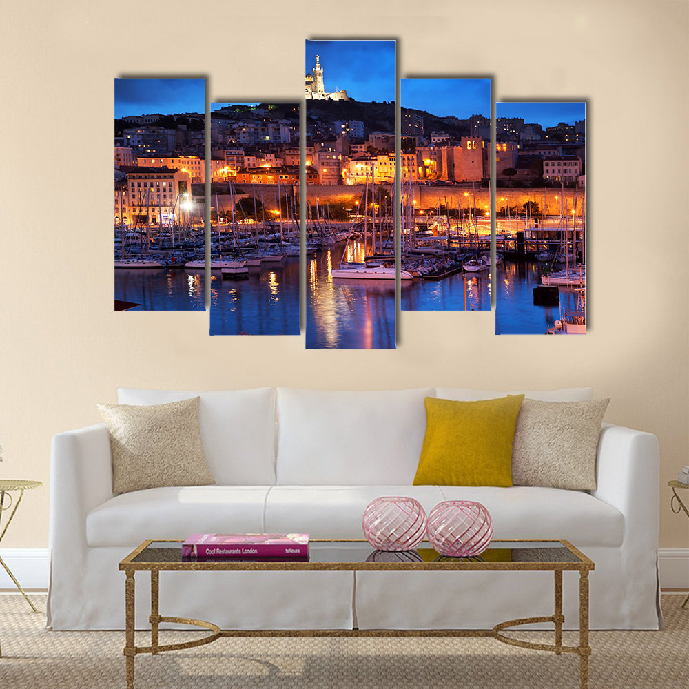 Panorama Night With A Harbor View At Night Multi Panel Canvas Wall Art
