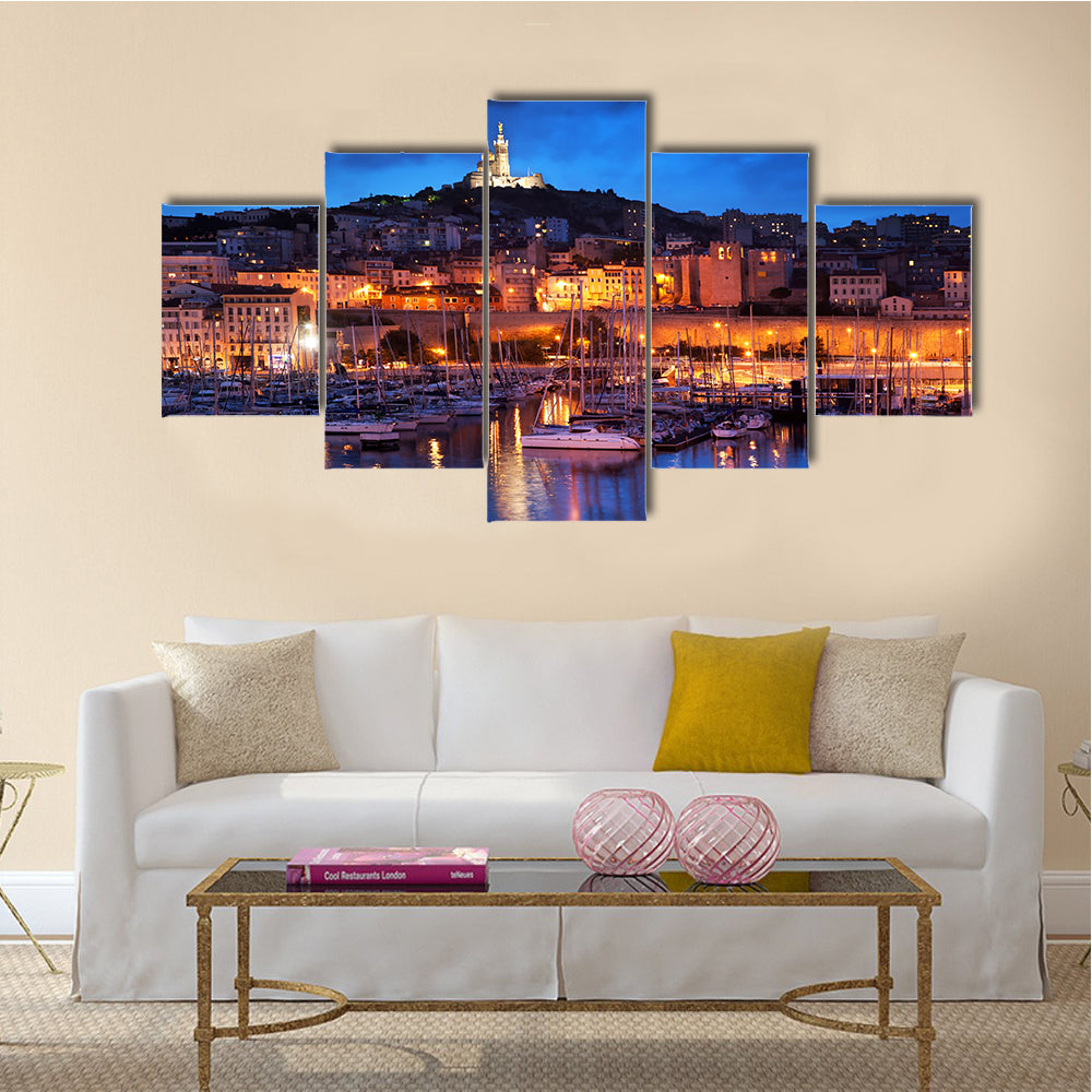 Panorama Night With A Harbor View At Night Multi Panel Canvas Wall Art