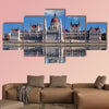 Hungarian parliament with reflection in Danube River multi panel canvas wall art