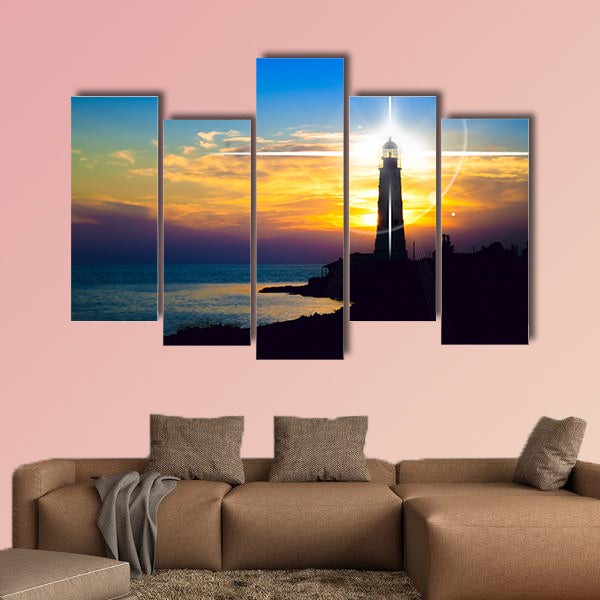 Lighthouse on sunset. Crimea, Ukraine Multi panel canvas wall art