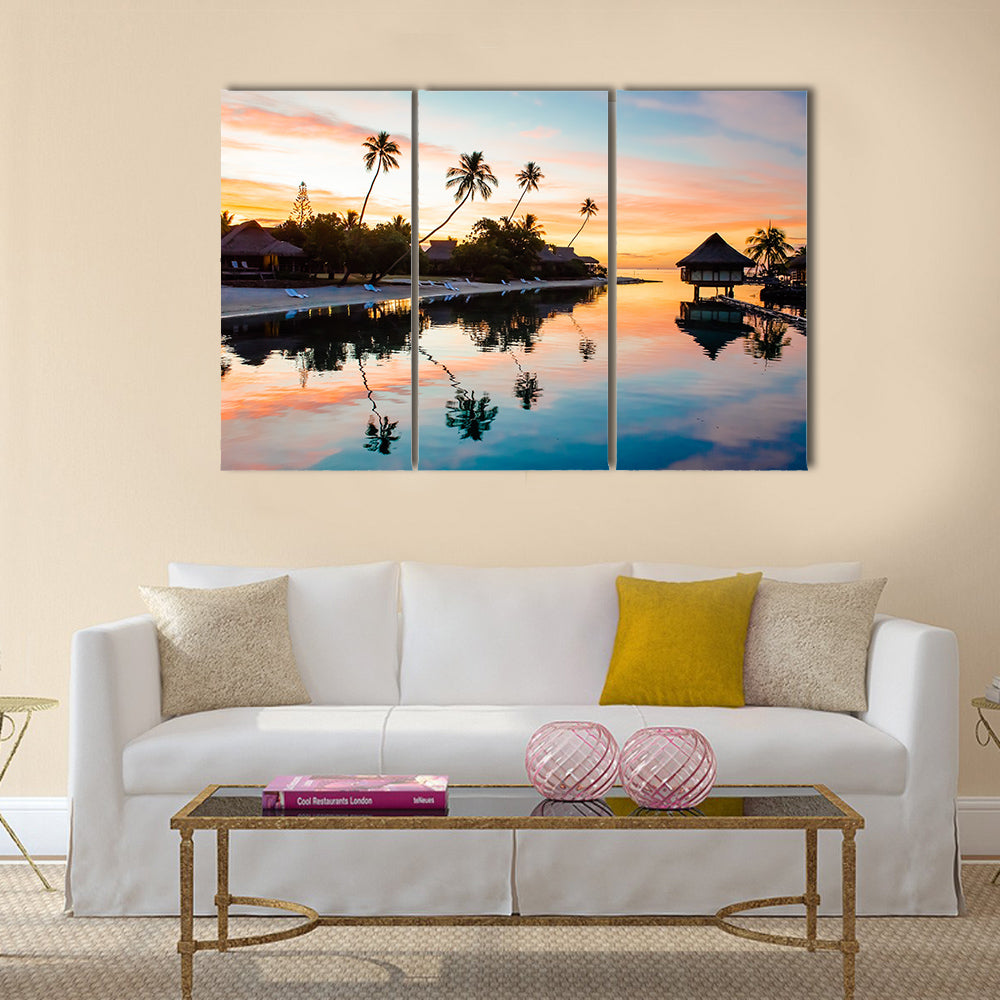 Tropical Sunset at Moorea, French Polynesia Multi panel canvas wall art