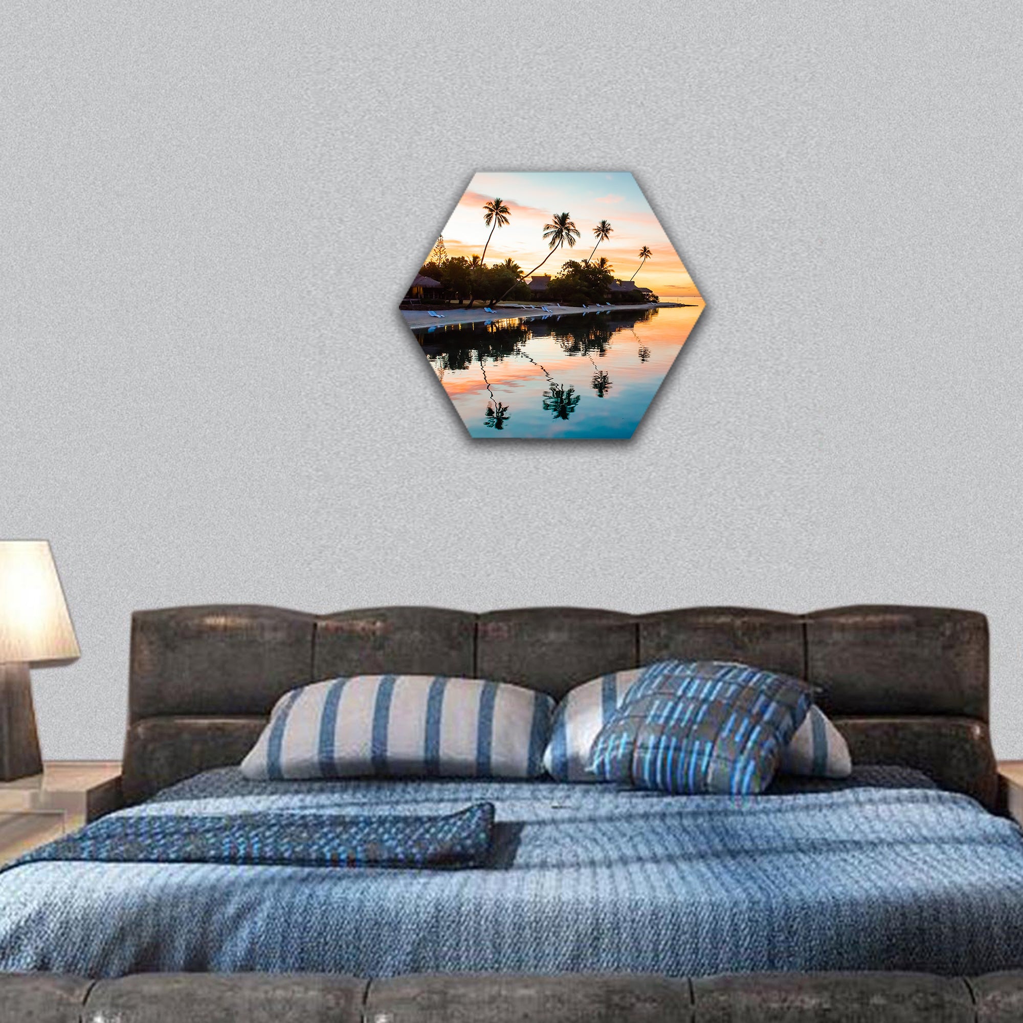 Tropical Sunset at Moorea, French Polynesia hexagonal canvas wall art