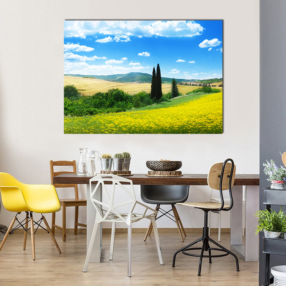 The Field Of The Yellow Flowers, Tuscany, Italy, Multi Panel Canvas Wall Art