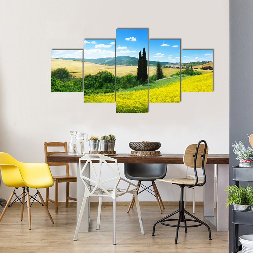 The Field Of The Yellow Flowers, Tuscany, Italy, Multi Panel Canvas Wall Art