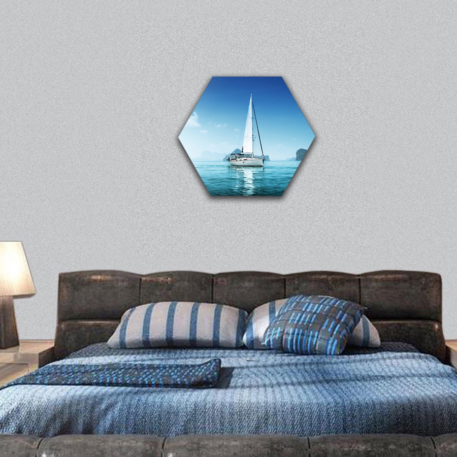 yacht and blue water ocean hexagonal canvas wall art