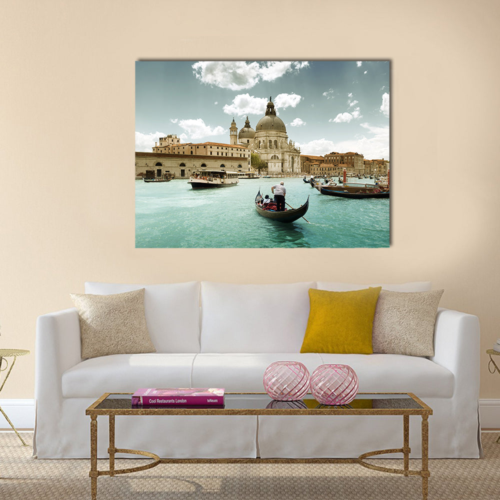 Grand Canal and Basilica Santa Maria della Salute, Venice, Italy and sunny day  multi panel canvas wall art