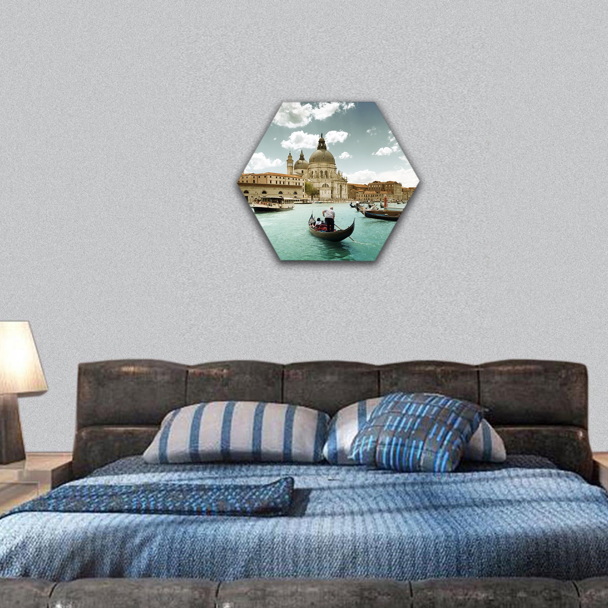 Grand Canal and Basilica Santa Maria della Salute hexagonal canvas wall art