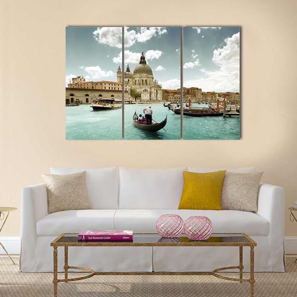 Grand Canal and Basilica Santa Maria della Salute, Venice, Italy and sunny day  multi panel canvas wall art