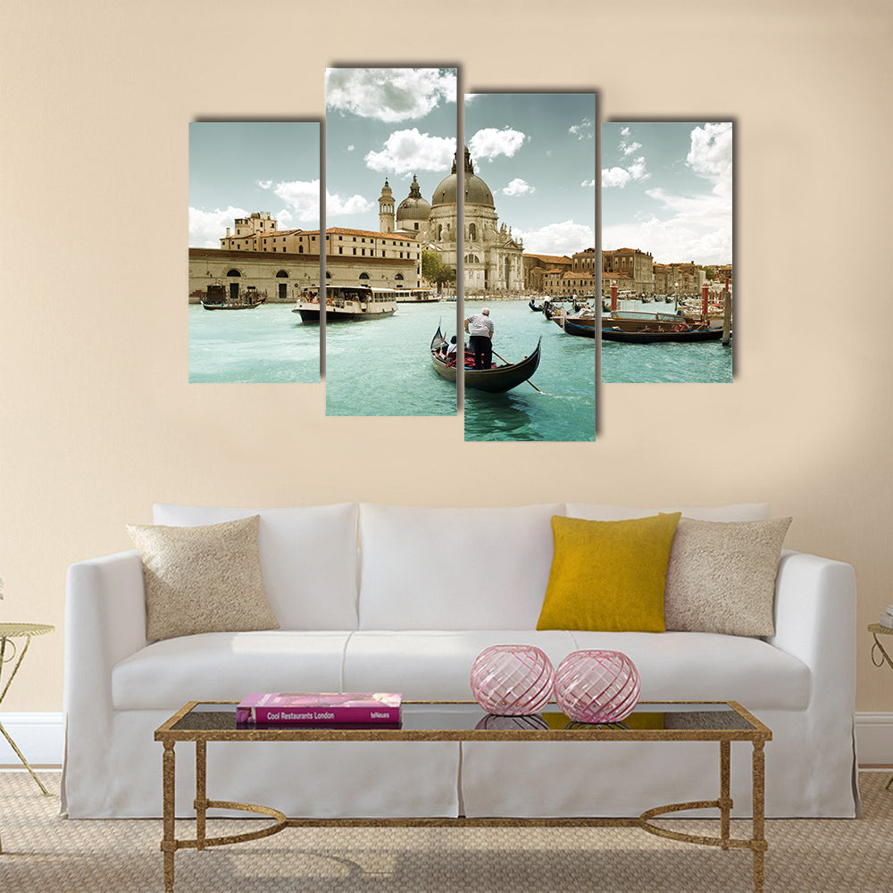Grand Canal and Basilica Santa Maria della Salute, Venice, Italy and sunny day  multi panel canvas wall art
