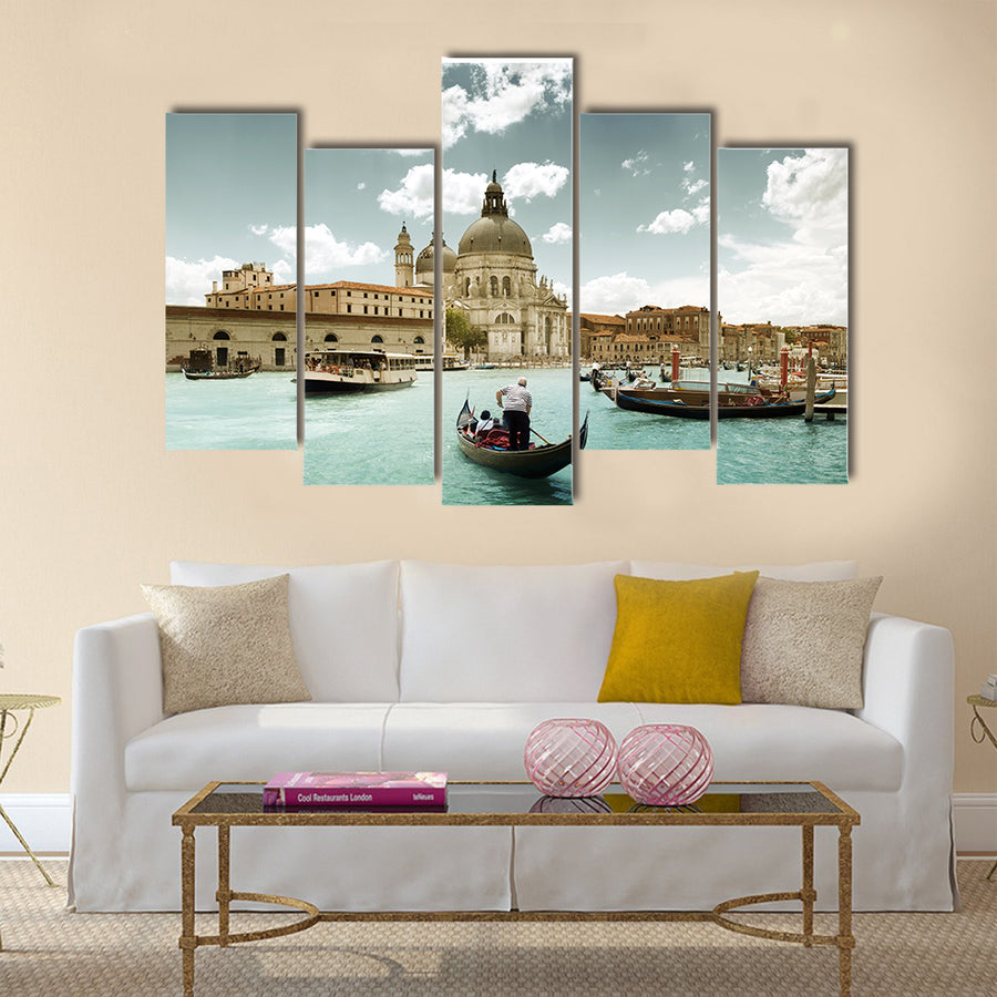 Grand Canal and Basilica Santa Maria della Salute, Venice, Italy and sunny day  multi panel canvas wall art