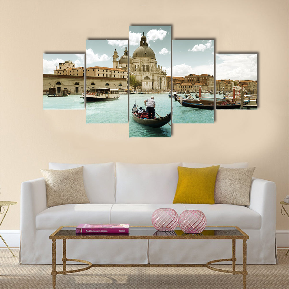Grand Canal and Basilica Santa Maria della Salute, Venice, Italy and sunny day  multi panel canvas wall art
