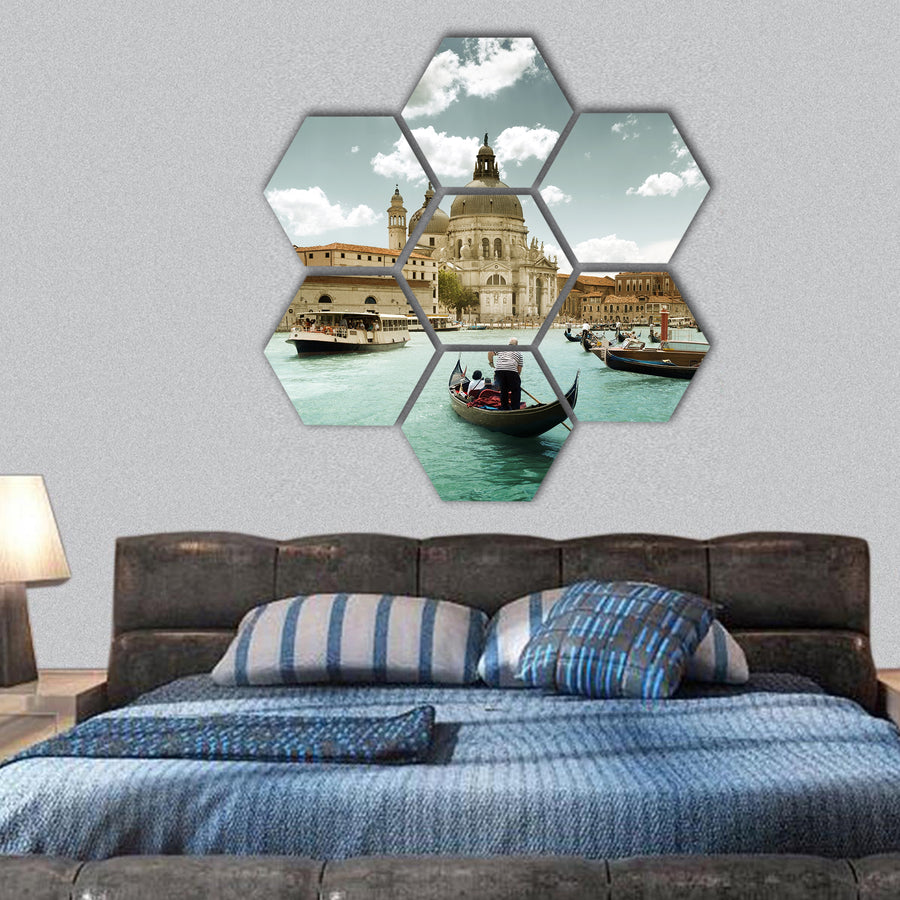 Grand Canal and Basilica Santa Maria della Salute hexagonal canvas wall art