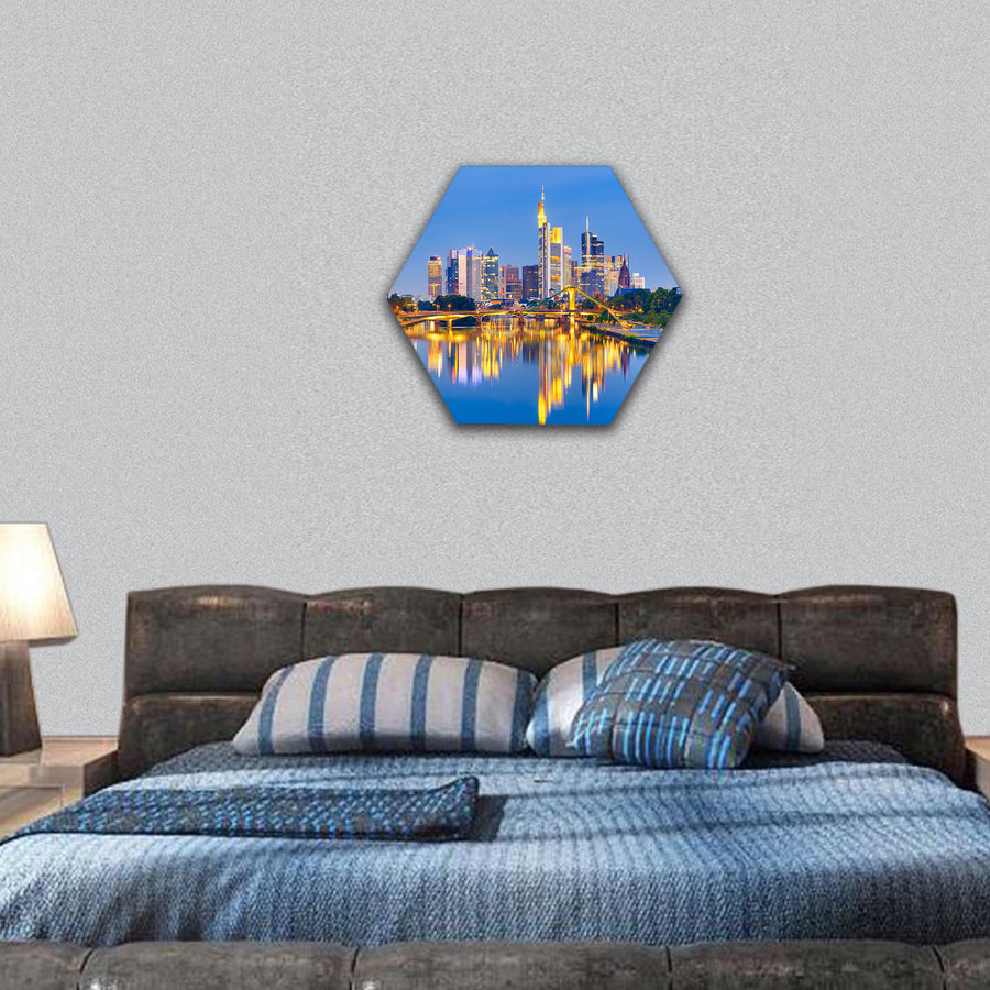 Frankfurt am Mine at night, Germany hexagonal canvas wall art