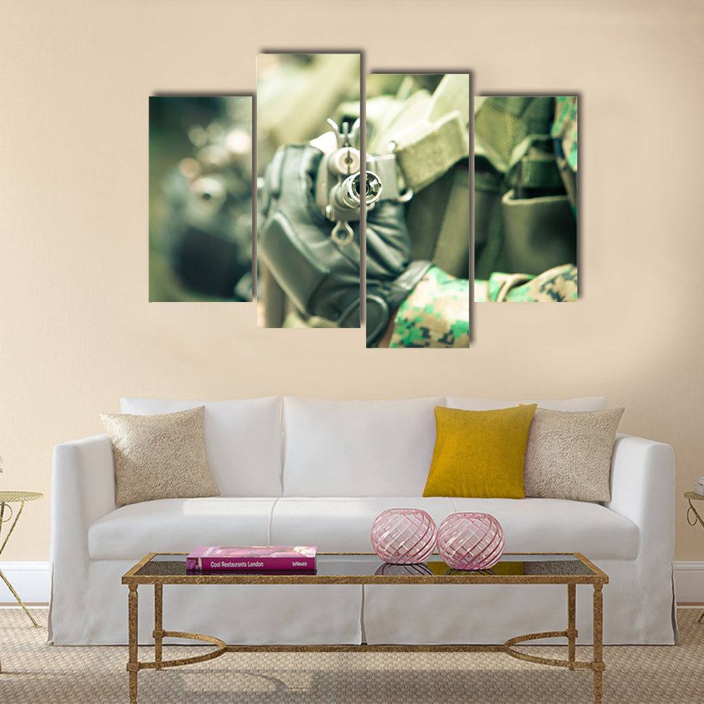 Young soldiers with guns Multi Panel Canvas Wall Art