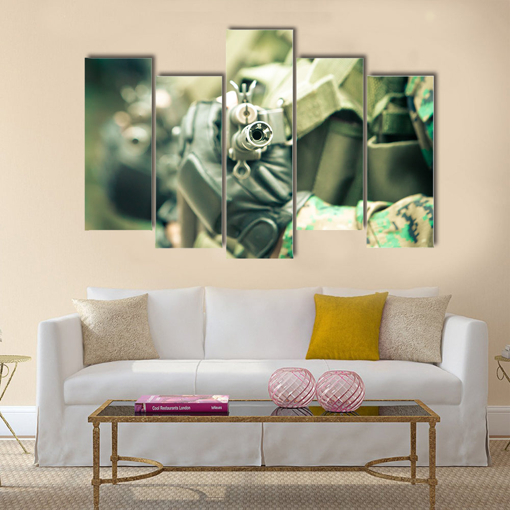 young soldiers with guns Multi Panel Canvas Wall Art