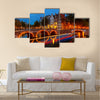 Canals in Amsterdam at night Multi panel canvas wall art