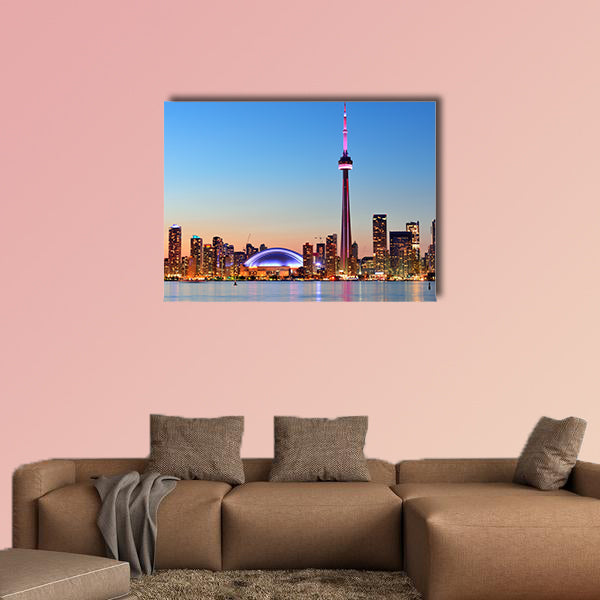 Toronto sunset over lake panorama with urban skyline Multi panel canvas wall art