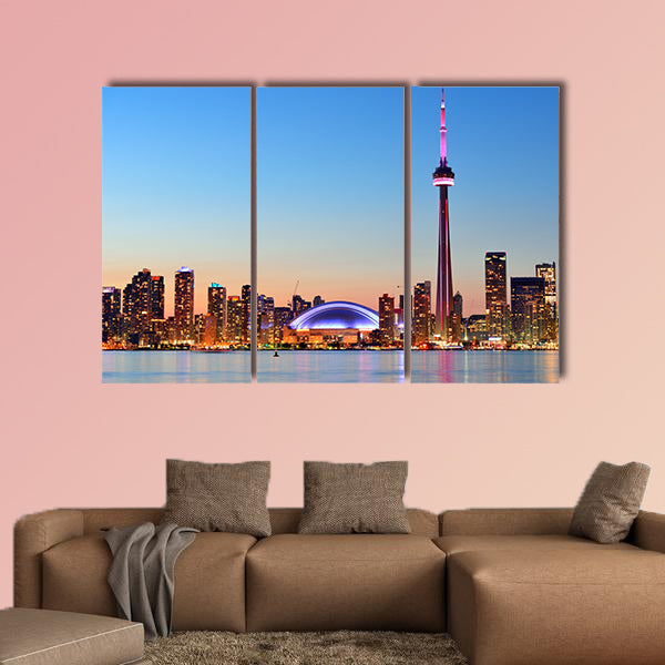 Toronto sunset over lake panorama with urban skyline Multi panel canvas wall art