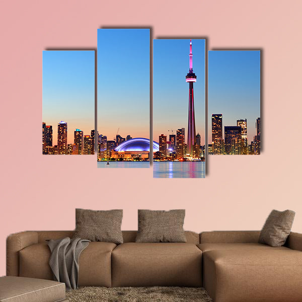 Toronto sunset over lake panorama with urban skyline Multi panel canvas wall art