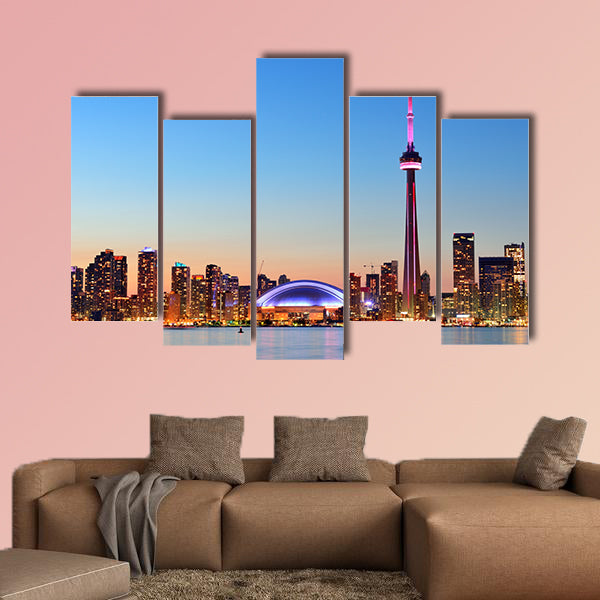Toronto sunset over lake panorama with urban skyline Multi panel canvas wall art