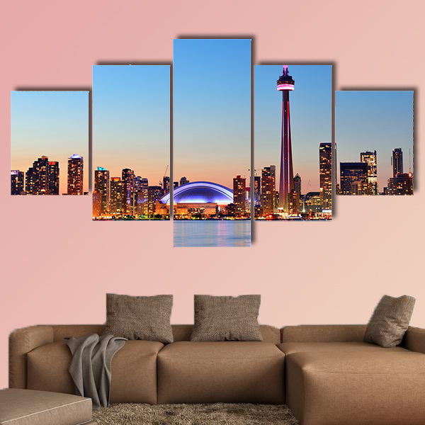 Toronto sunset over lake panorama with urban skyline Multi panel canvas wall art